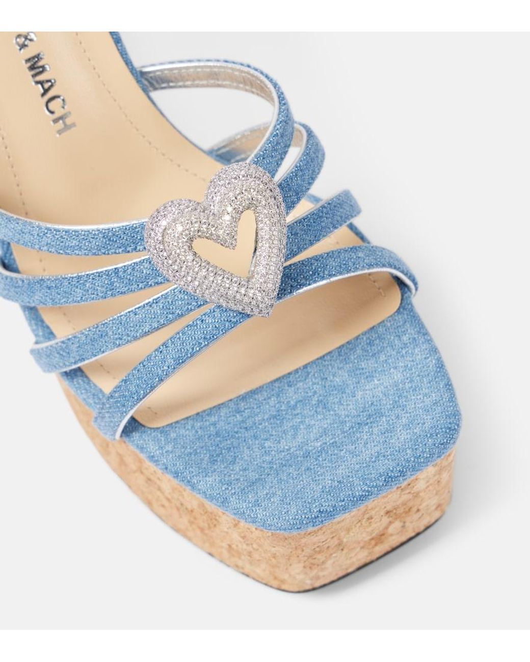 Mach & Mach Blue Double Heart Denim Wedges
