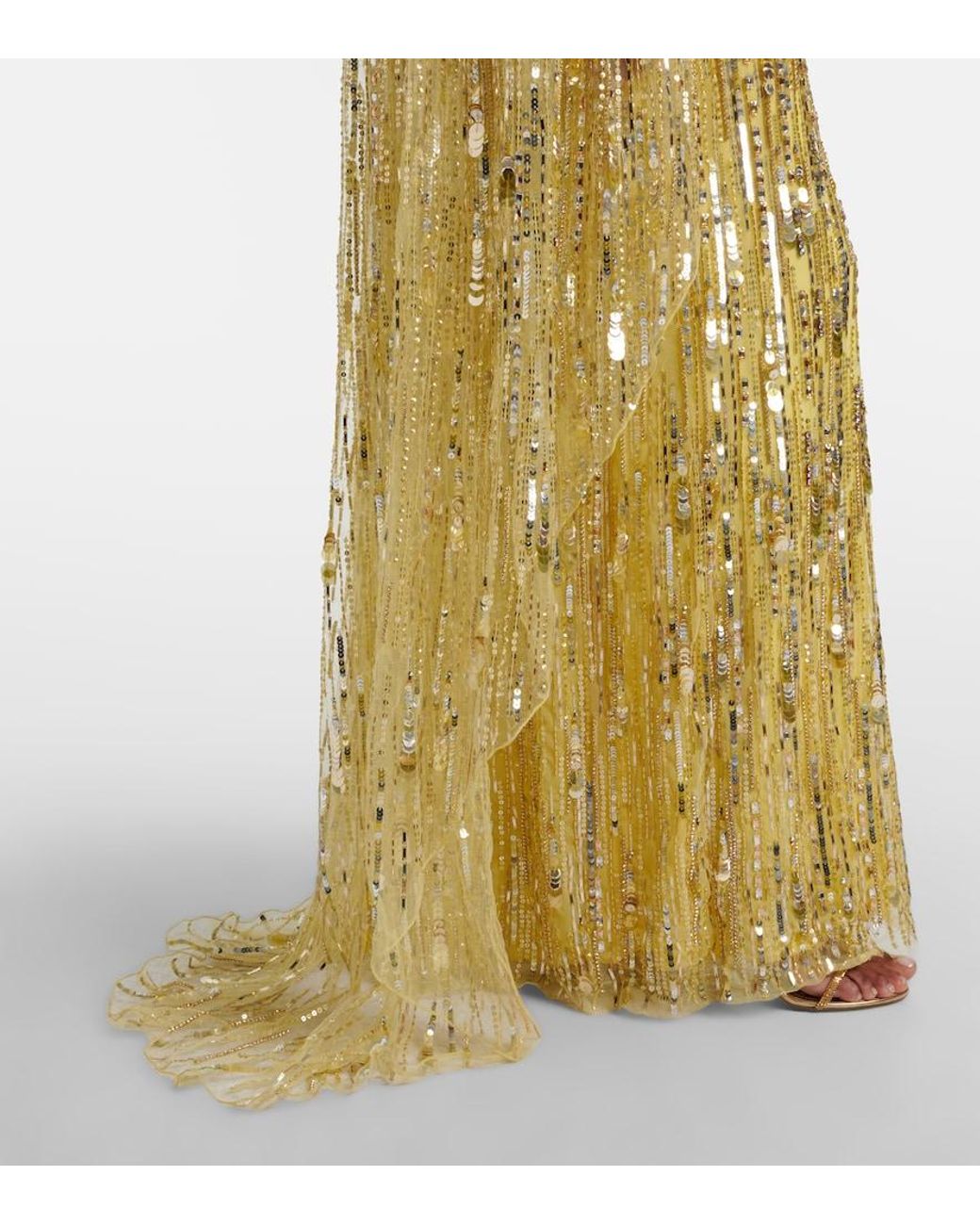 Jenny Packham Metallic Elio Embellished Caped Gown