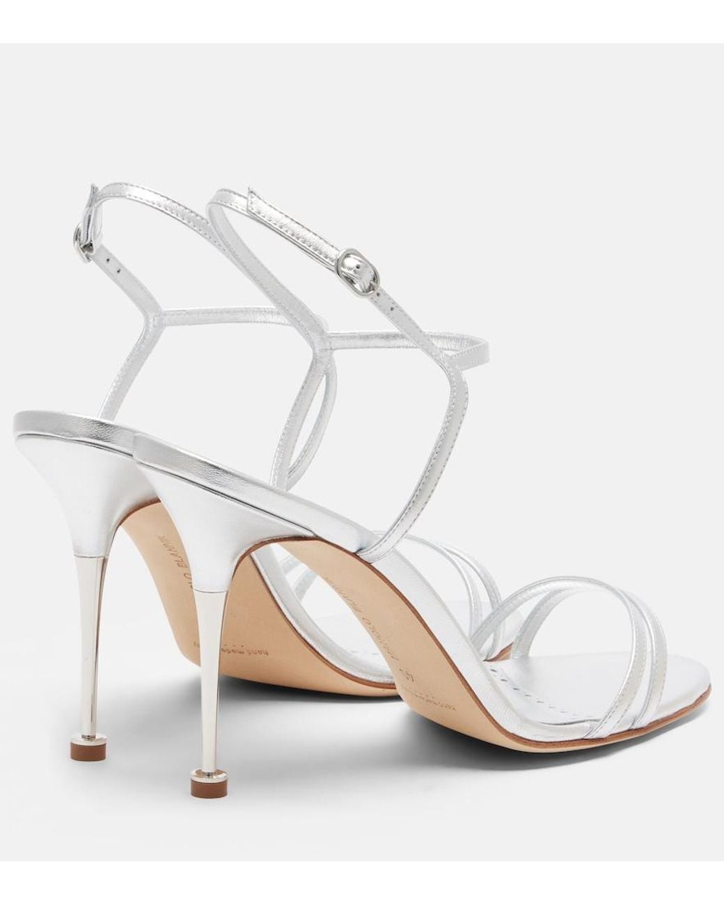 Manolo Blahnik White Ciagapla 105 Metallic Leather Sandals