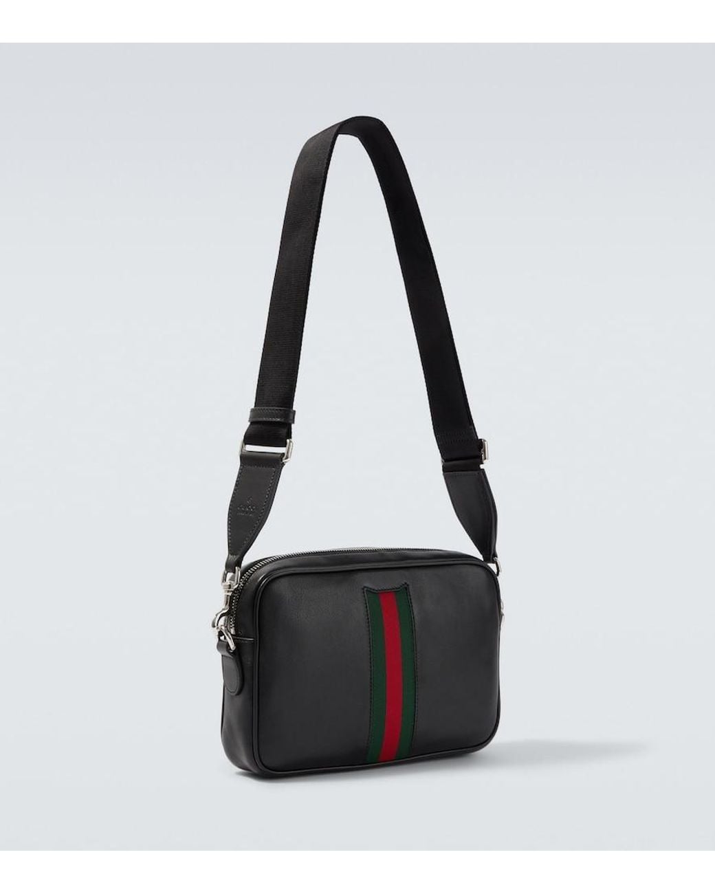 Gucci Black Web Trademark Small Leather Crossbody Bag for men