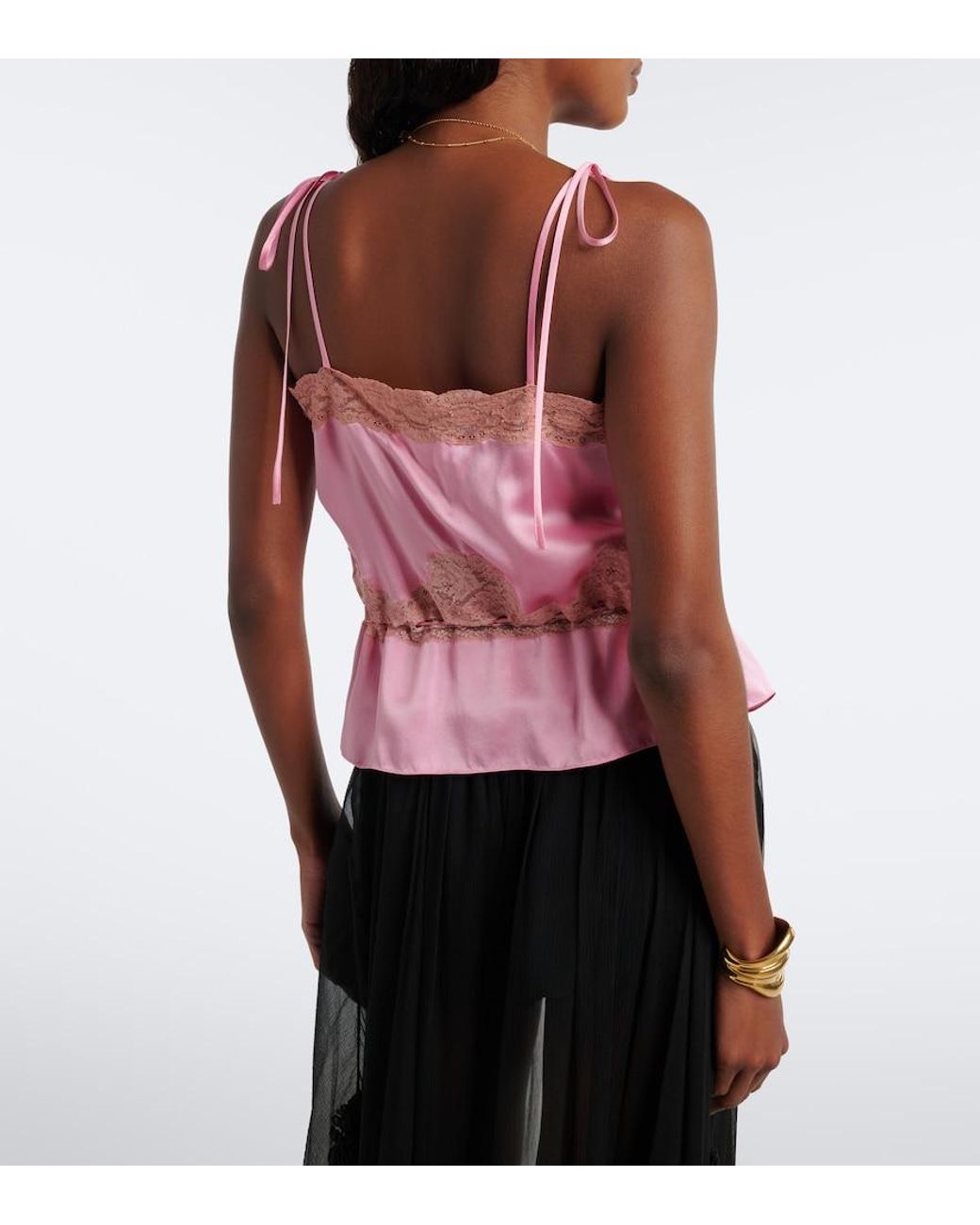 Chloé Pink Lace-Trimmed Silk Satin Top