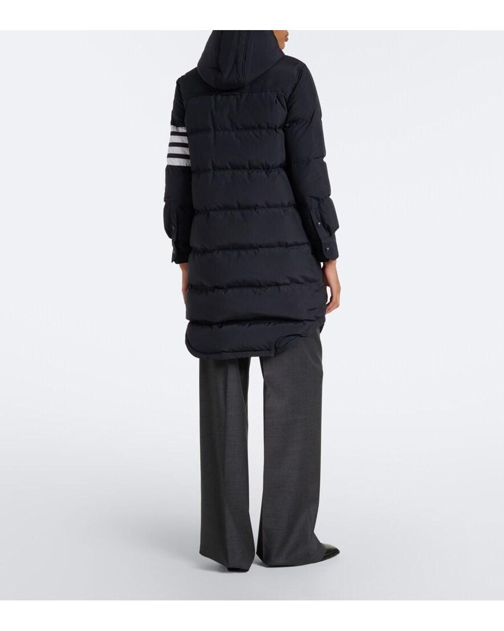 Thom Browne Blue 4-Bar Hooded Down Coat