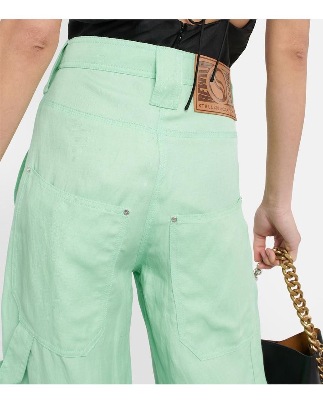 Stella McCartney Green High-Rise Wide-Leg Pants