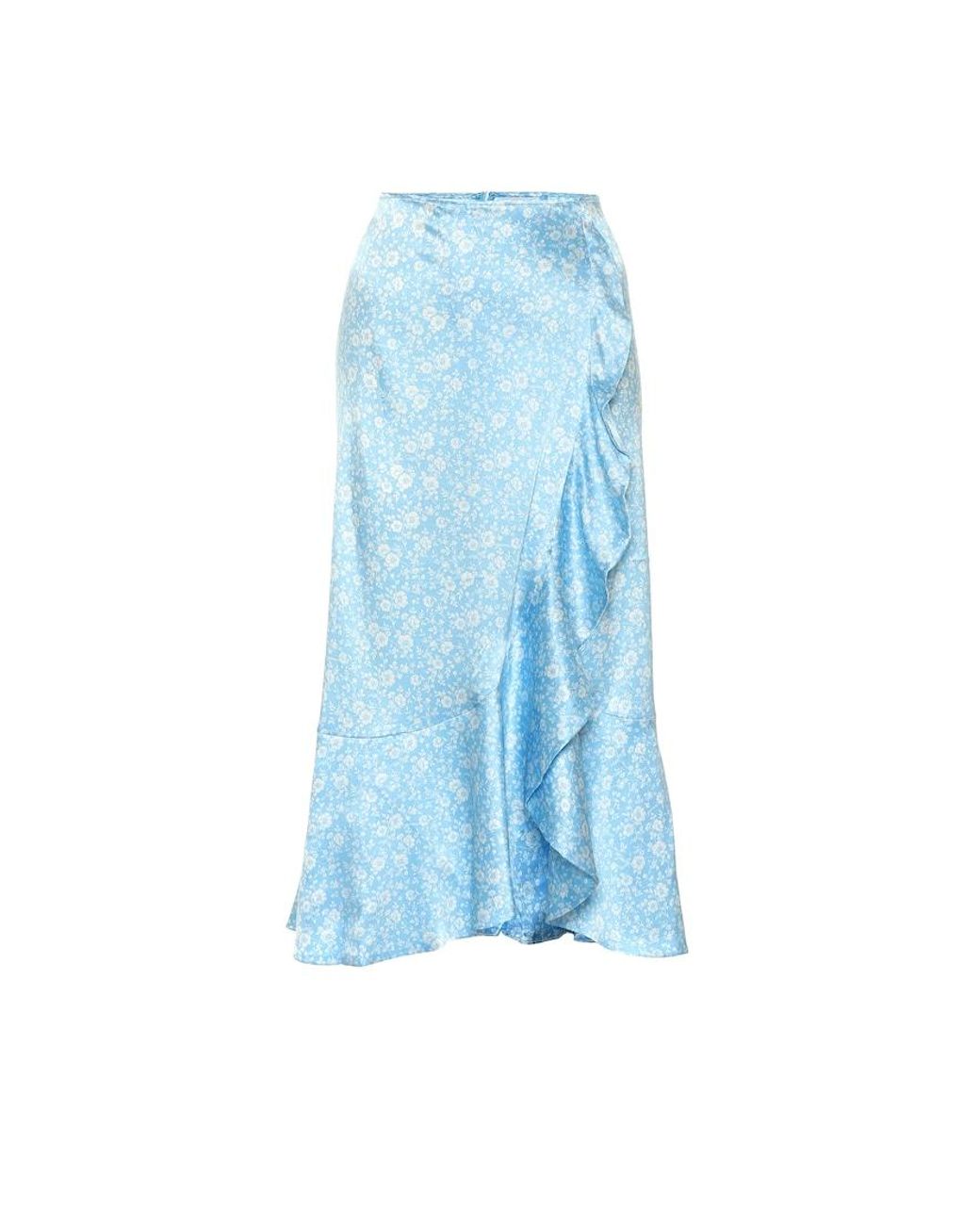 Ganni Blue Stretch-Silk Satin Midi Skirt