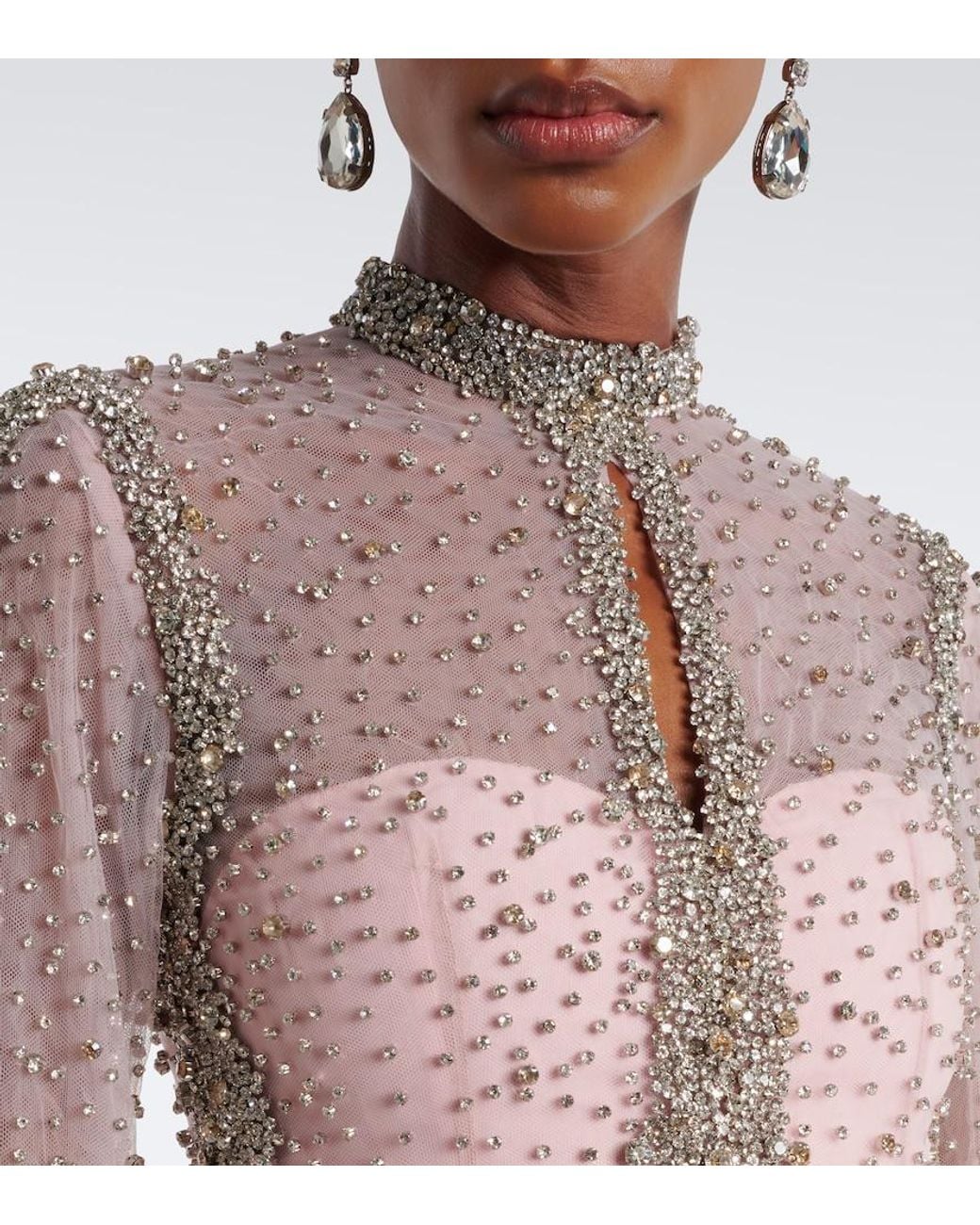 Costarellos Pink Belina Embellished Tulle Gown