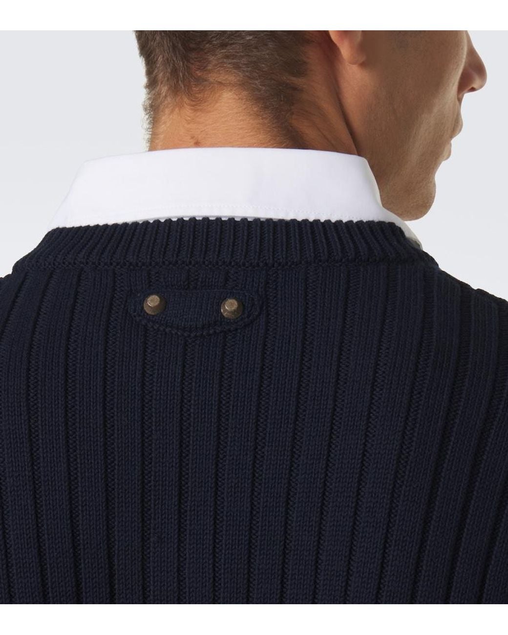 Balenciaga Blue Layered Ribbed-Knit Cotton Sweater for men