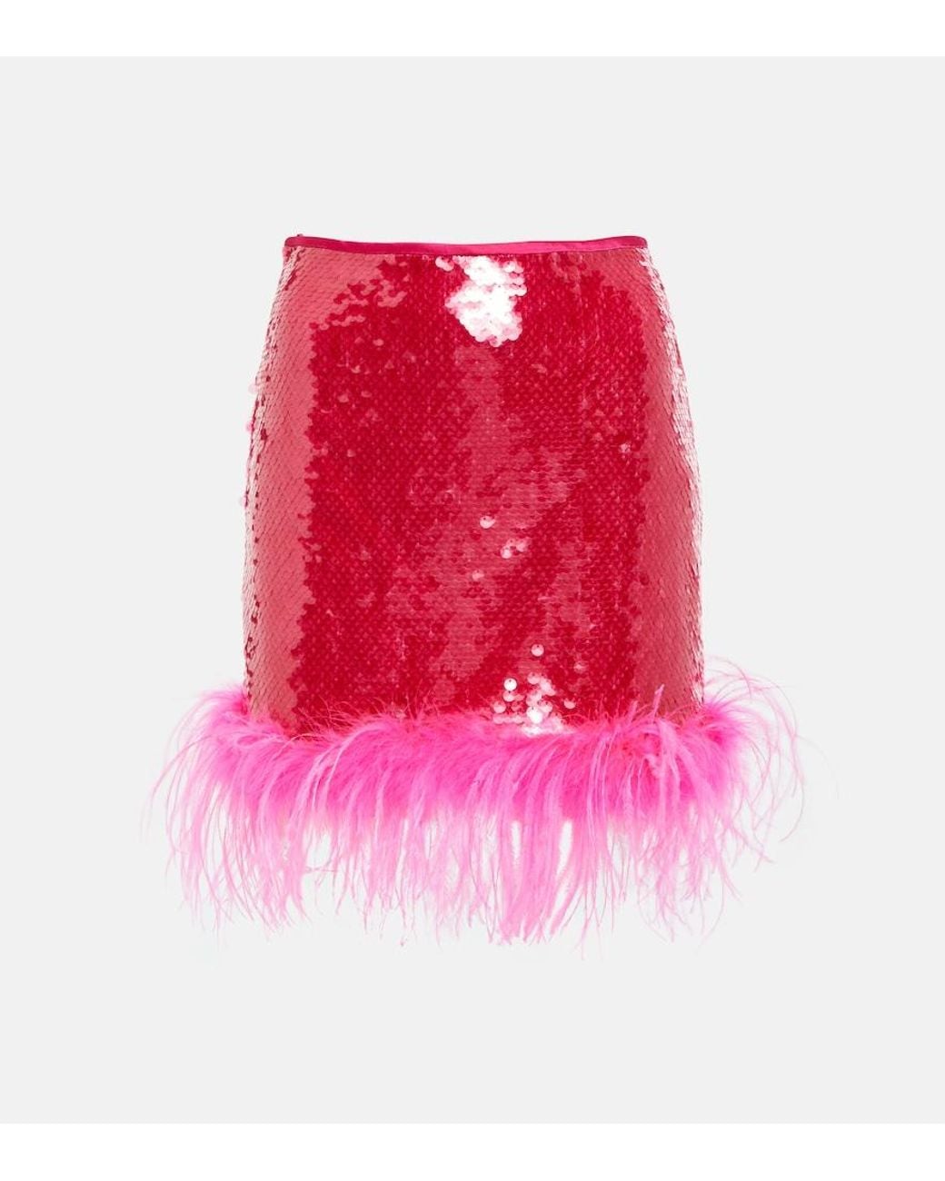 GIUSEPPE DI MORABITO Pink Sequined Feather-Trimmed Miniskirt