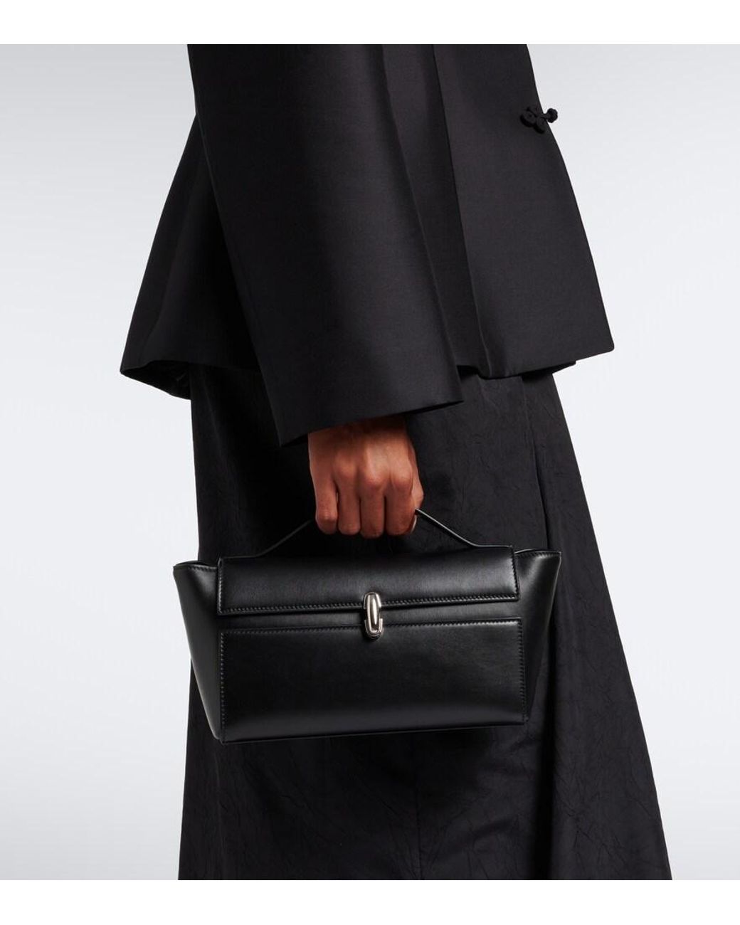SAVETTE Black Symmetry Trapeze Leather Clutch