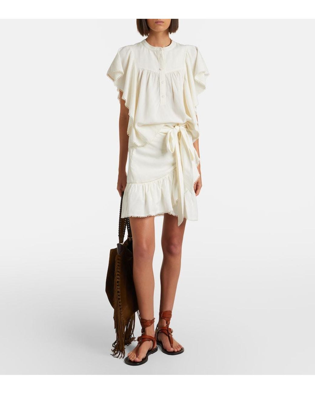 Isabel Marant White Marlie Ruffled Crochet-Trimmed Blouse