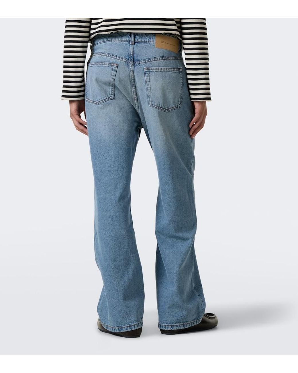 AMI Blue Faded Wide-Leg Jeans for men