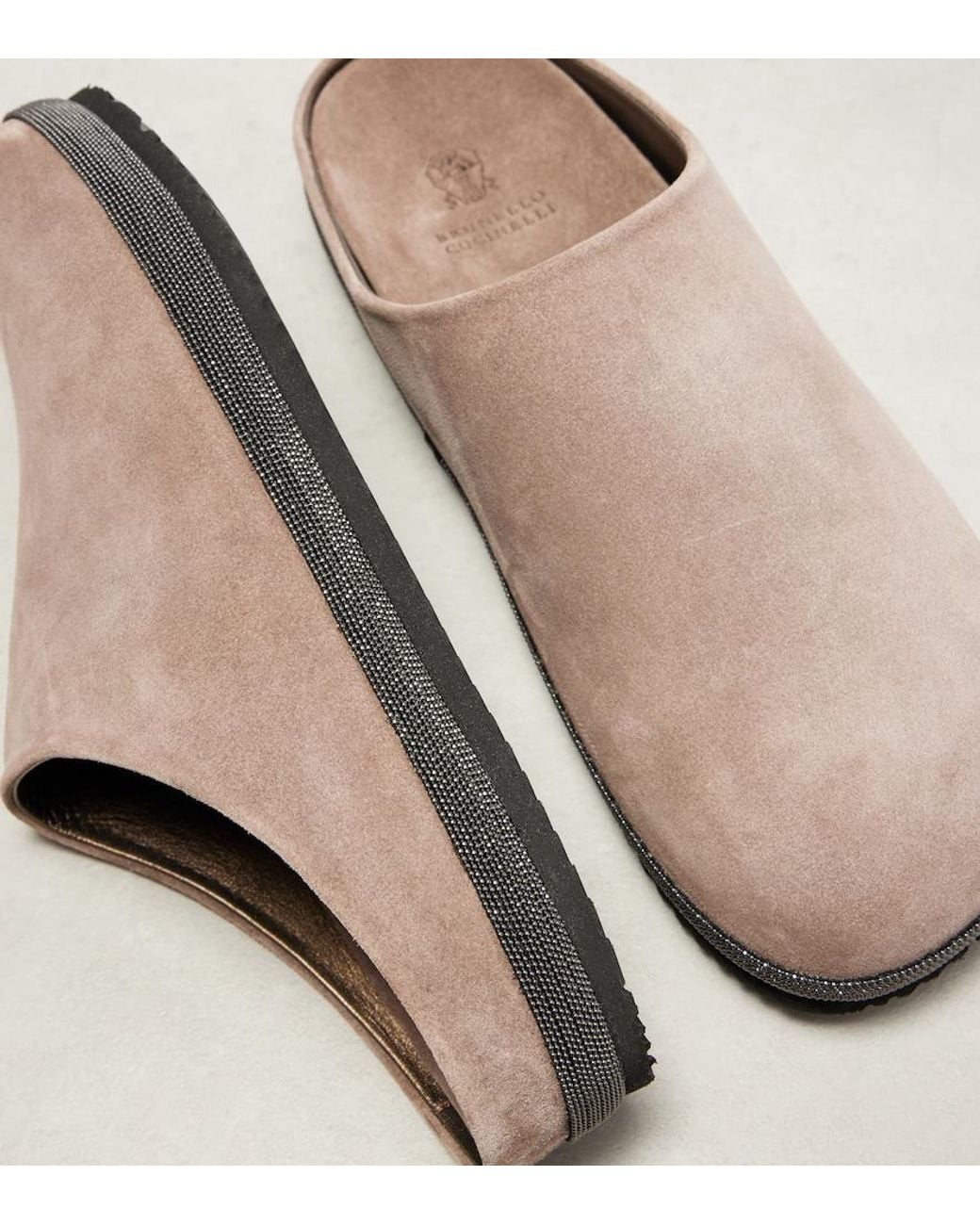Brunello Cucinelli Brown Monili Suede Clogs
