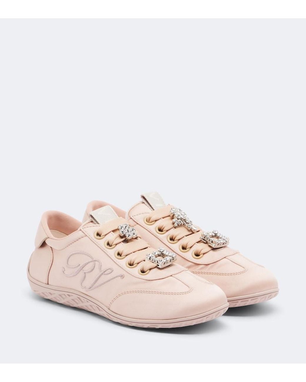 Roger Vivier Pink Viv Low Leather-Trimmed Satin Sneakers