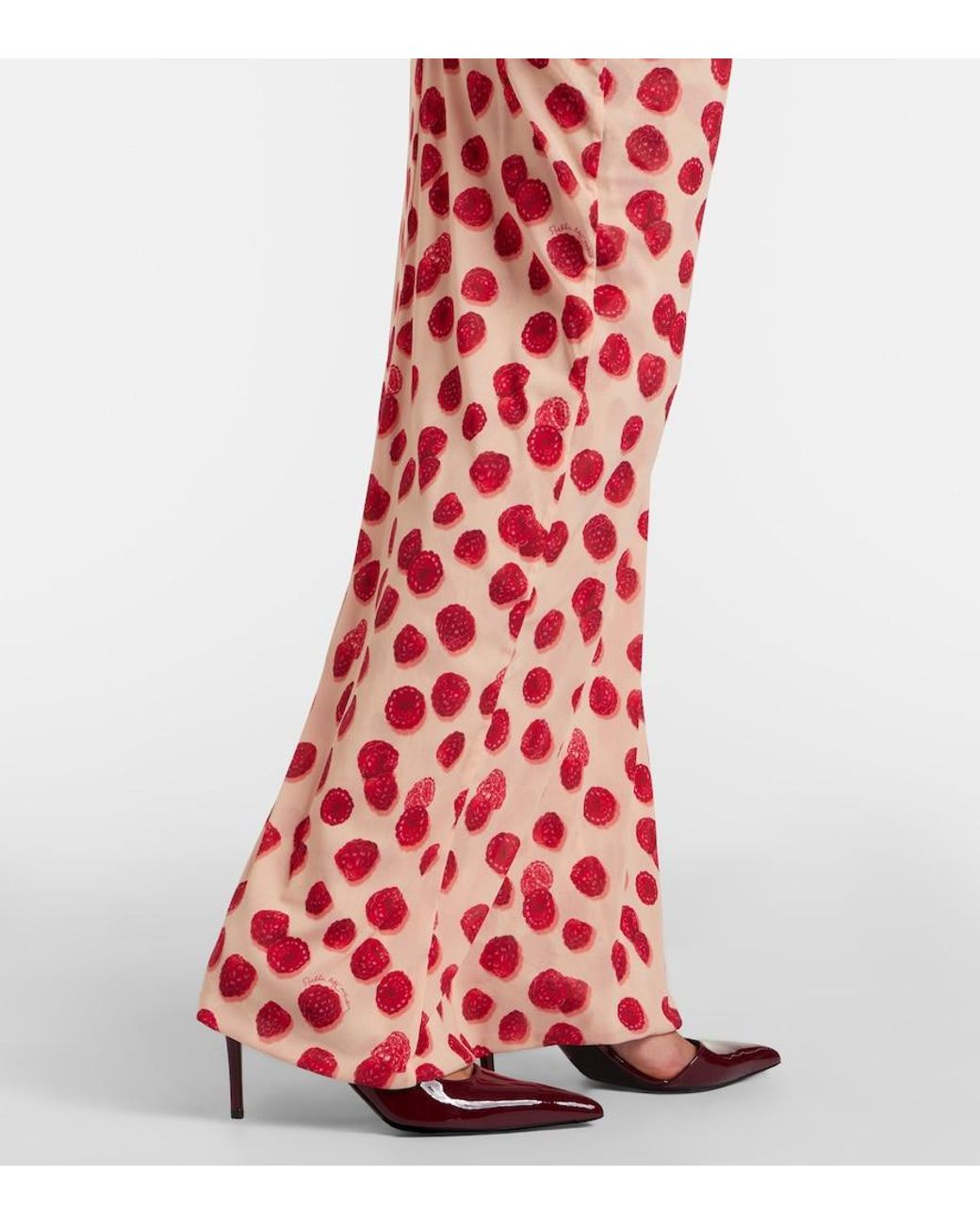Stella McCartney Red Off-Shoulder Printed Mesh Maxi Dress