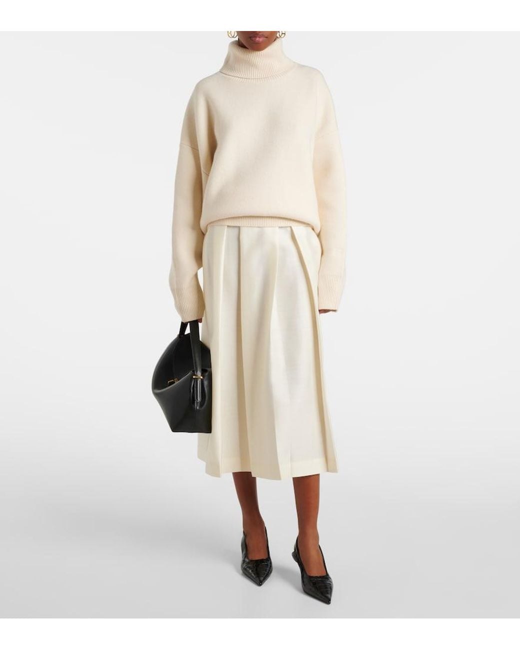 Totême  White Twinflower Wool And Silk Midi Skirt