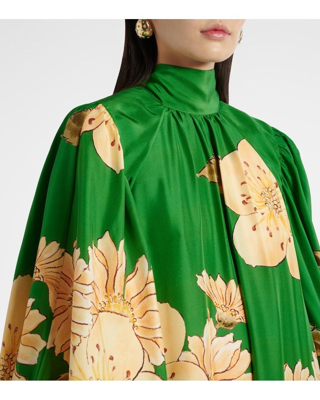 ALÉMAIS Green Sage Floral Silk Midi Dress