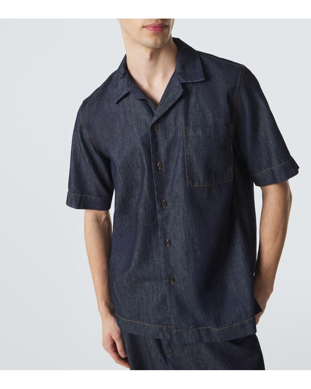 Dries Van Noten Blue Cotton Denim Bowling Shirt for men