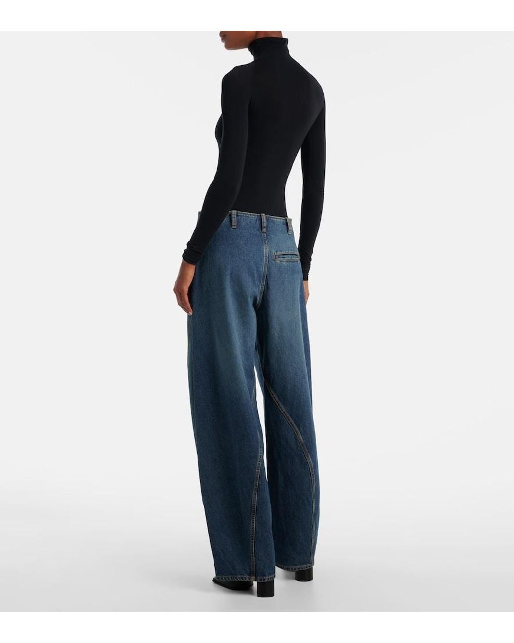 Alaïa Blue Mid-Rise Barrel-Leg Jeans