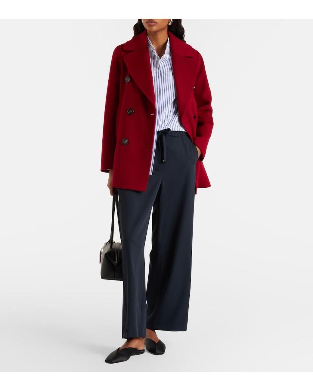 Max Mara Blue Argenta Virgin Wool Wide-Leg Pants
