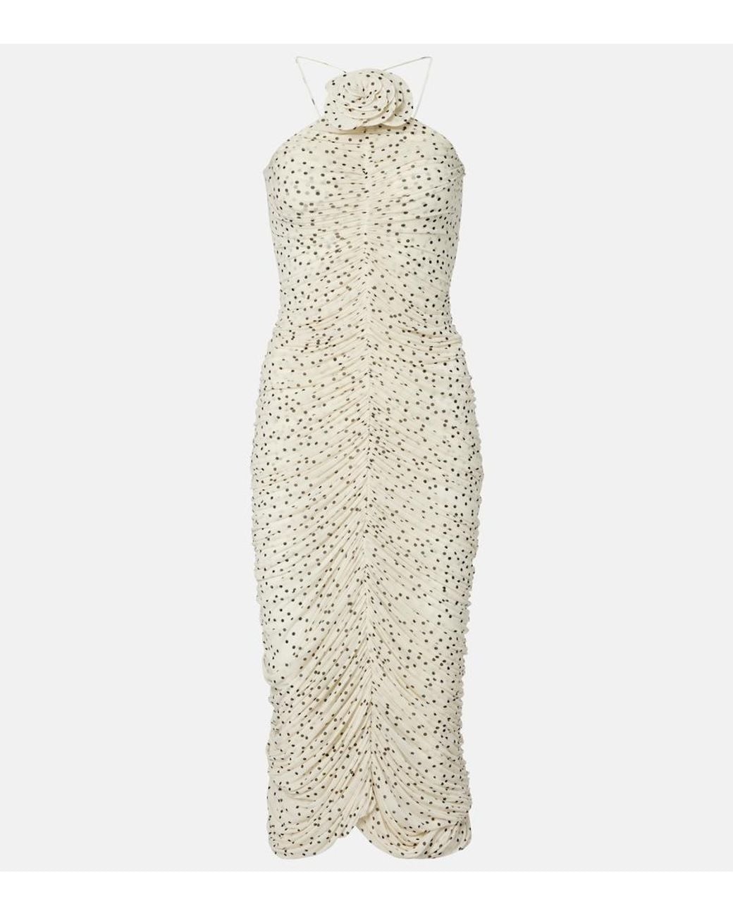 Magda Butrym White Floral-Applique Polka-Dot Maxi Dress
