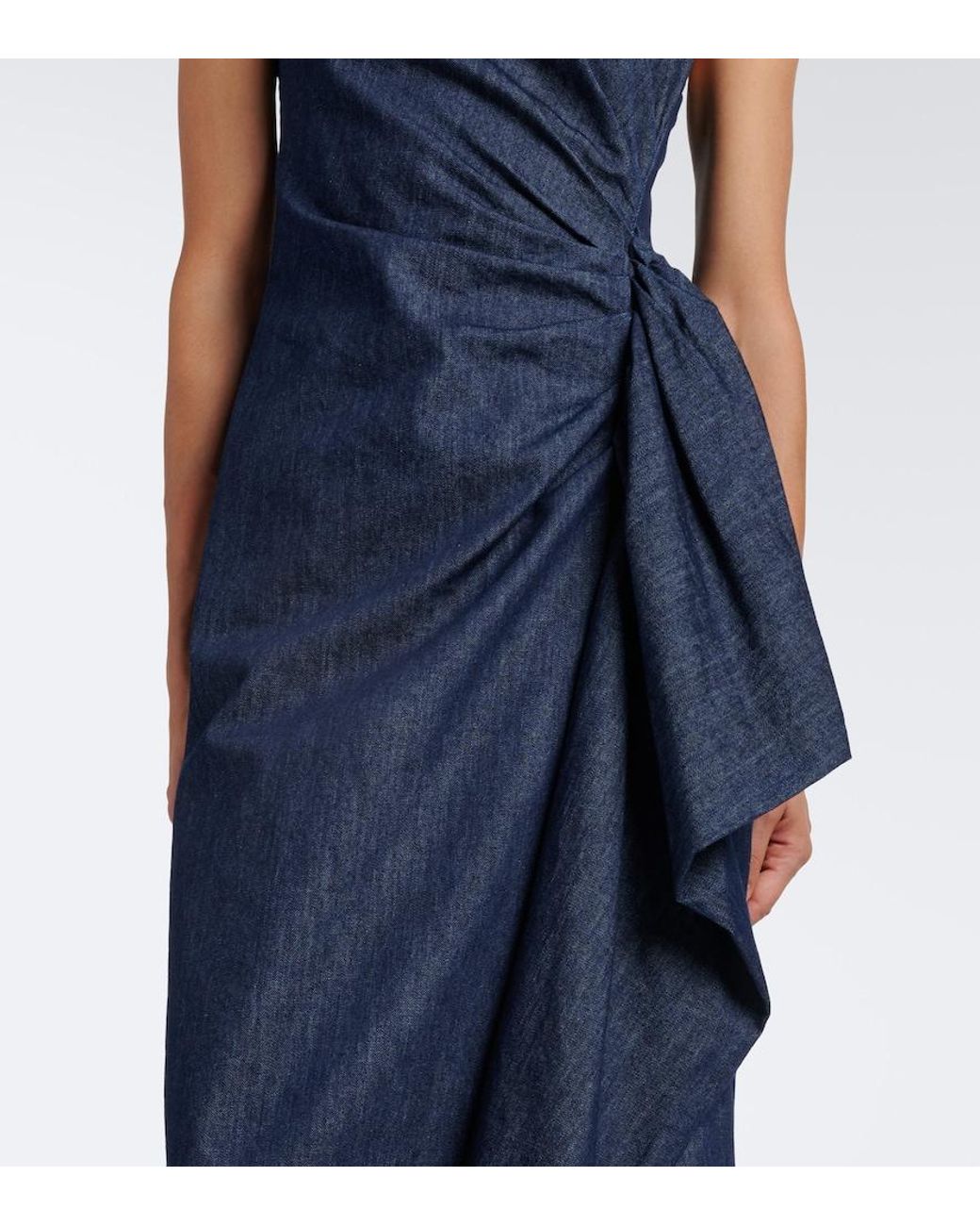 Dries Van Noten Blue Draped Denim Midi Dress