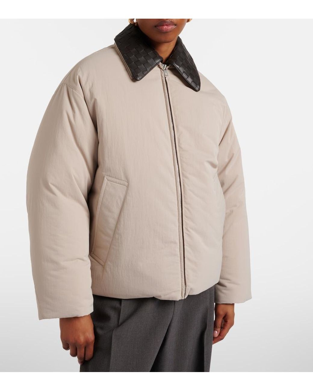 Bottega Veneta Natural Intrecciato Leather-Trimmed Down Jacket