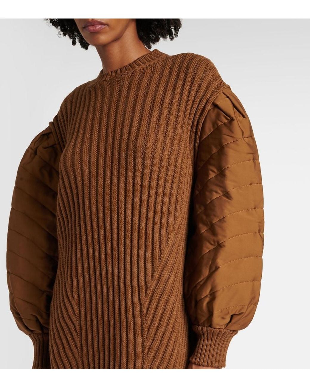 Max Mara Brown Ottuso Ribbed-Knit Virgin Wool Minidress