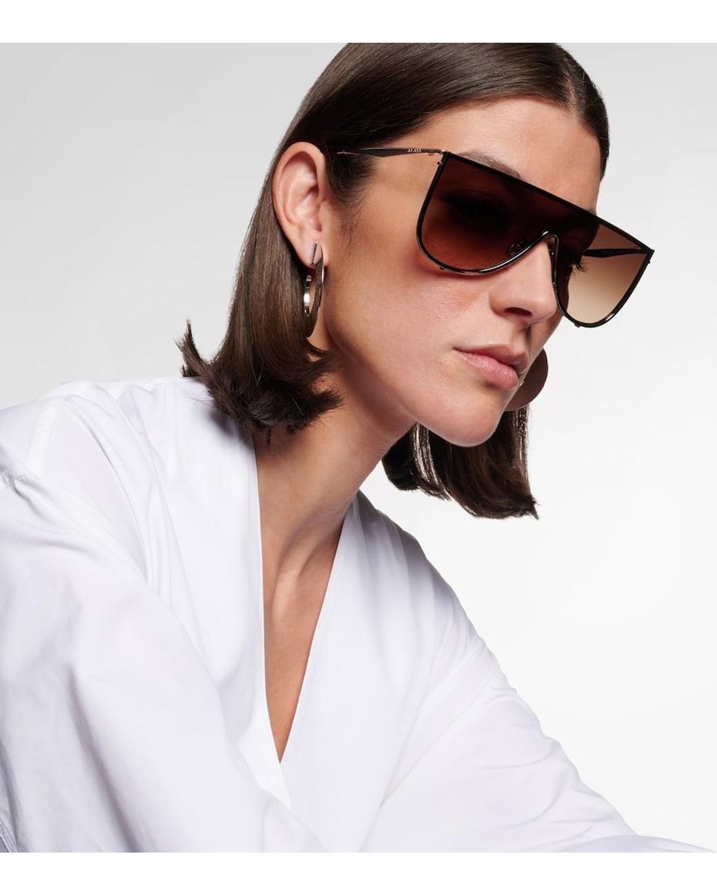 Alaïa Brown Lettering Logo Flat-Top Sunglasses