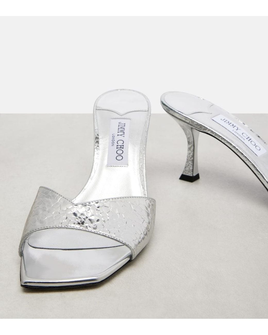Jimmy Choo White Skye 70 Metallic Leather Mules