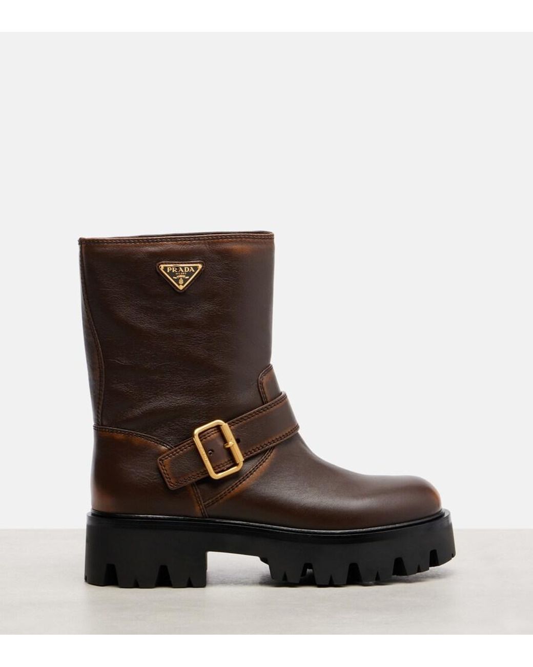 Prada Brown Bikerstiefel Aus Leder