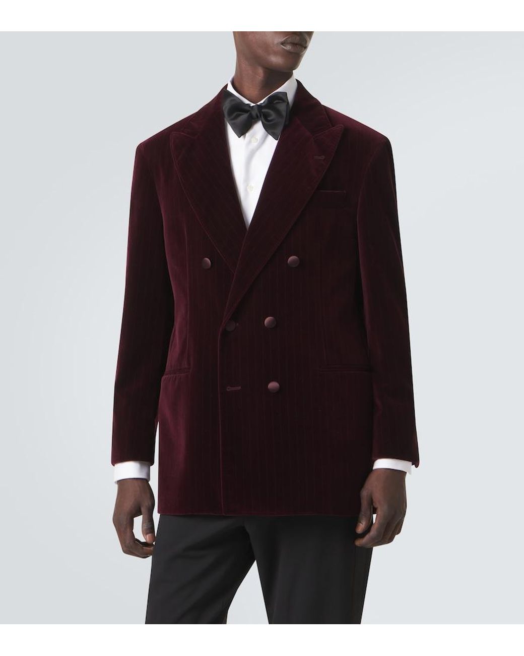 Brunello Cucinelli Red Pinstripe Cotton Velvet Double-Breasted Blazer for men