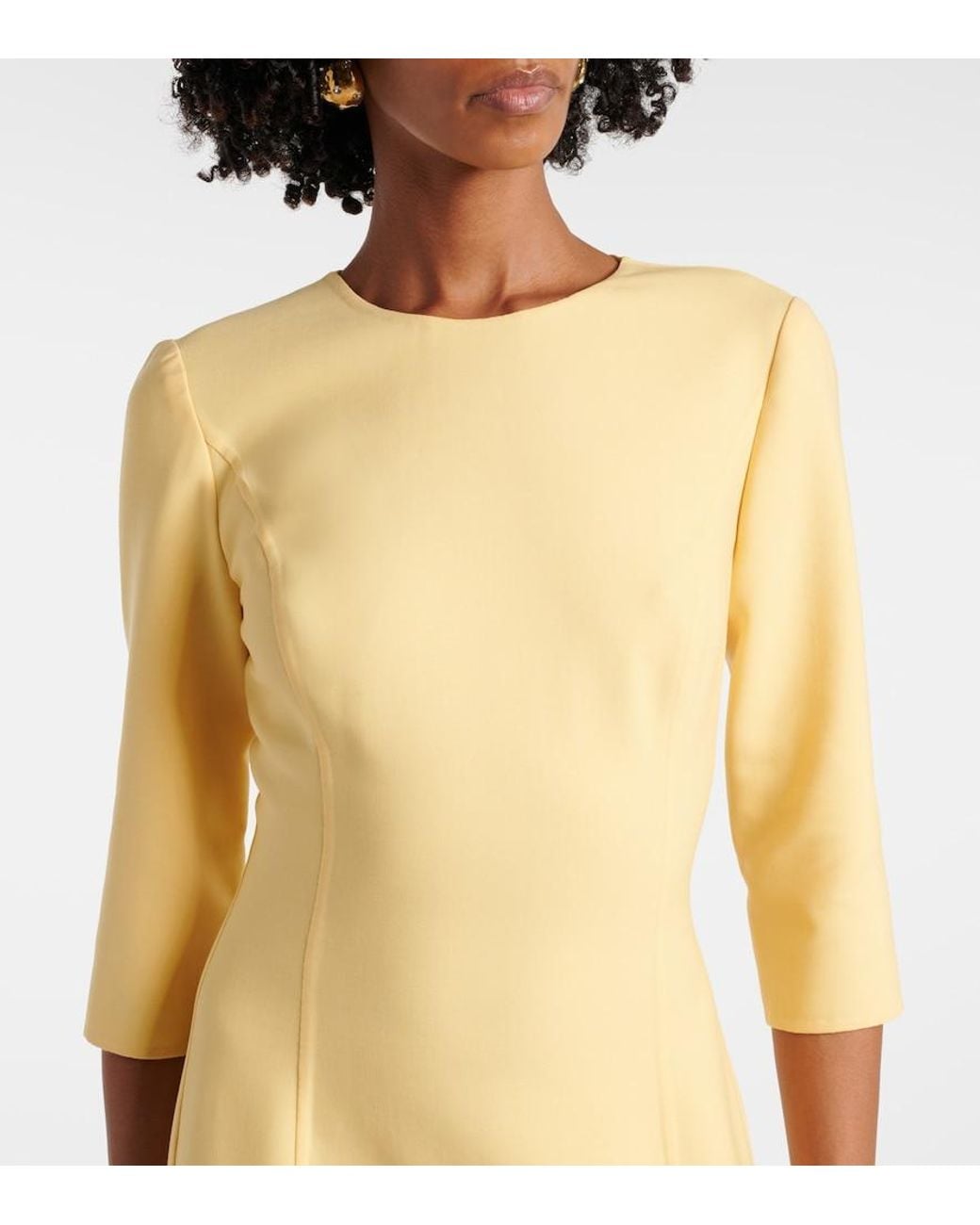 Oscar de la Renta Yellow Wool-Blend Midi Dress