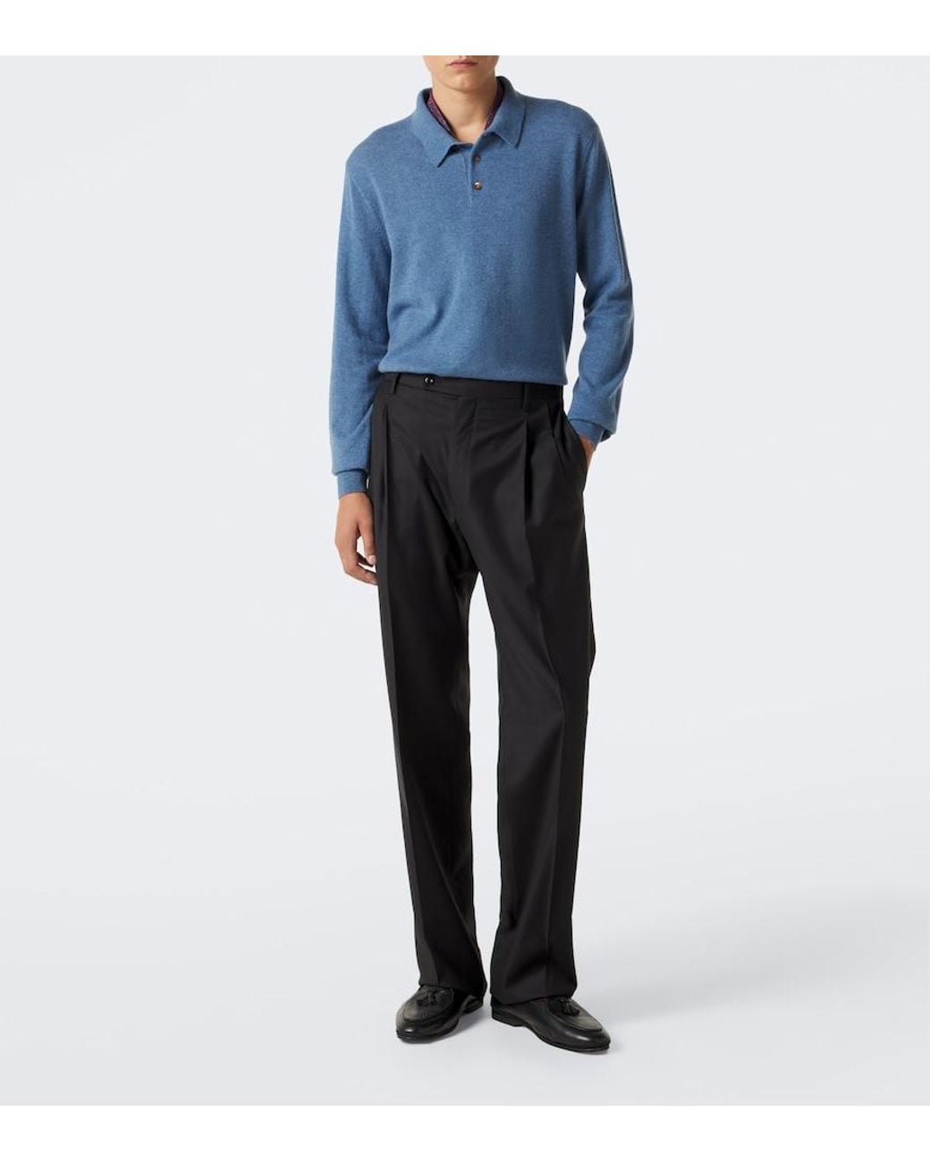 Rubinacci Black Virgin Wool Wide-Leg Pants for men