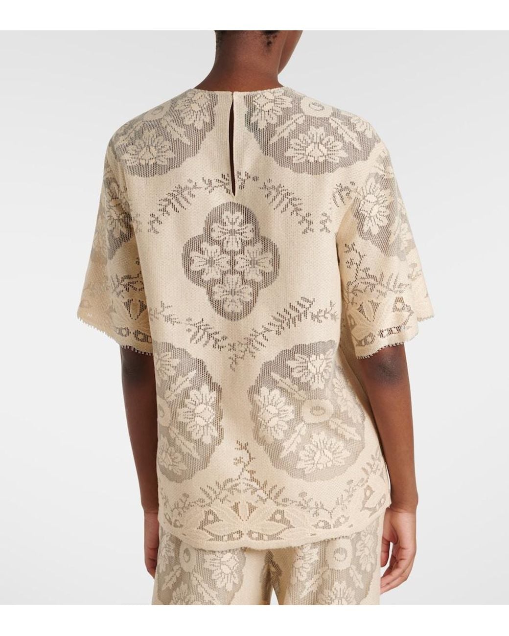 Valentino Garavani Natural Floral Knitted Cotton-Blend Top