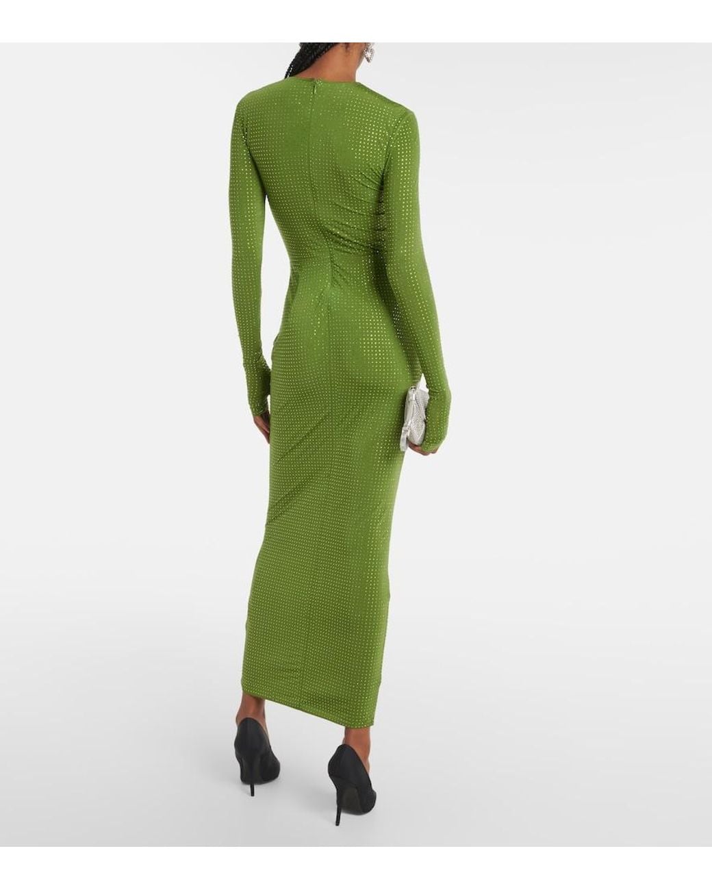 Alex Perry Green Crystal-Embellished Jersey Maxi Dress
