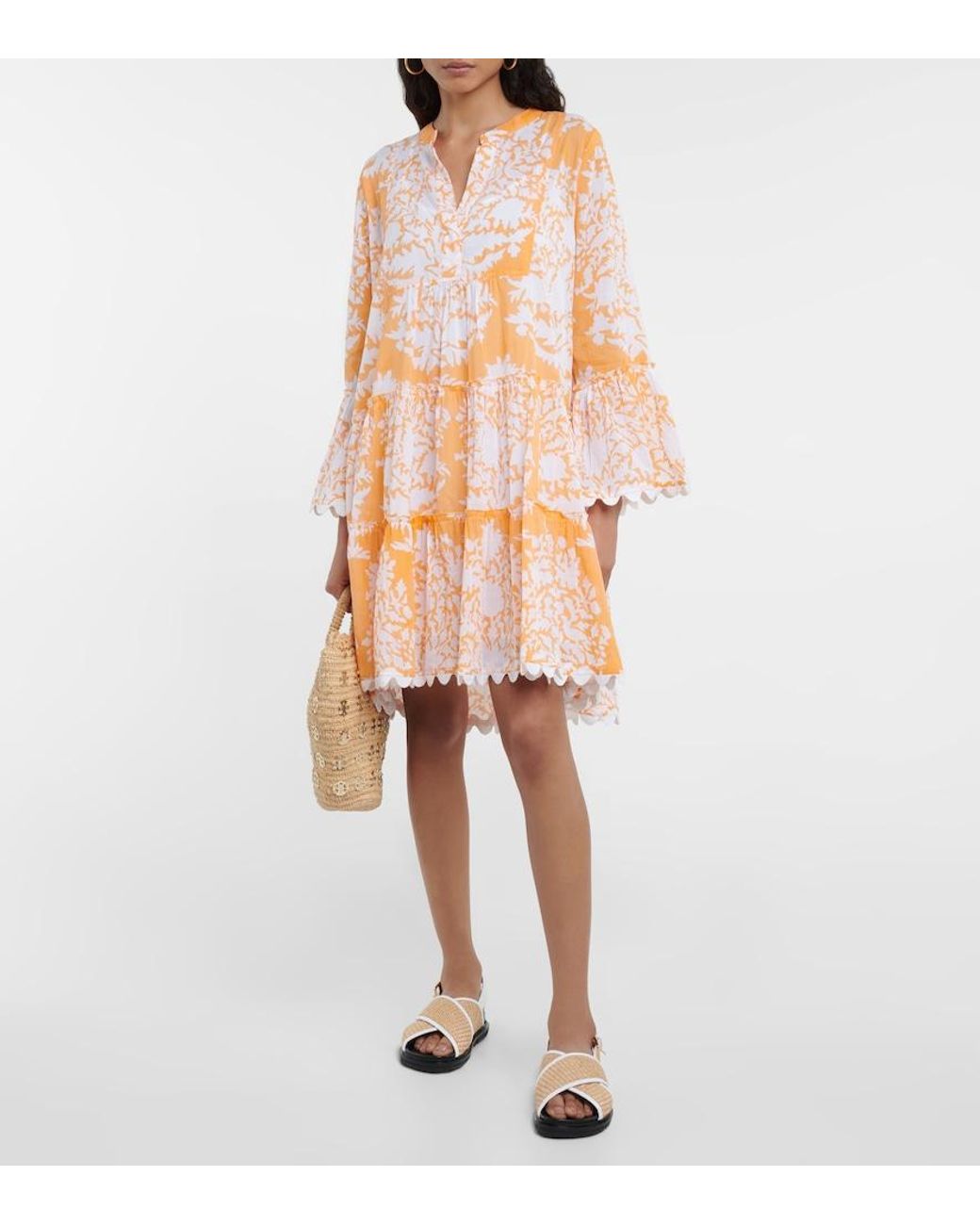 Juliet Dunn Orange Printed Cotton Minidress
