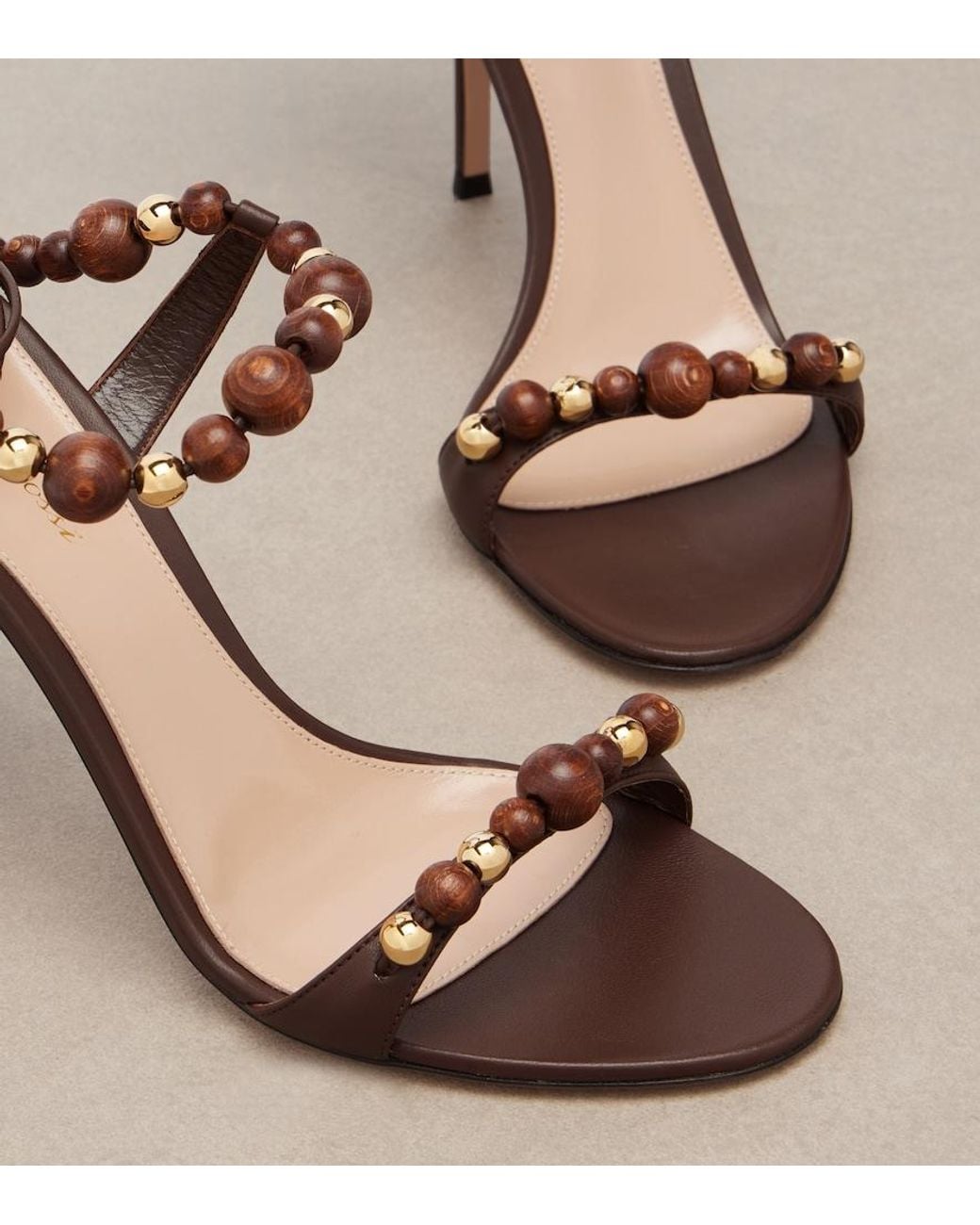 Gianvito Rossi Brown Pandawa Beaded Leather Sandals