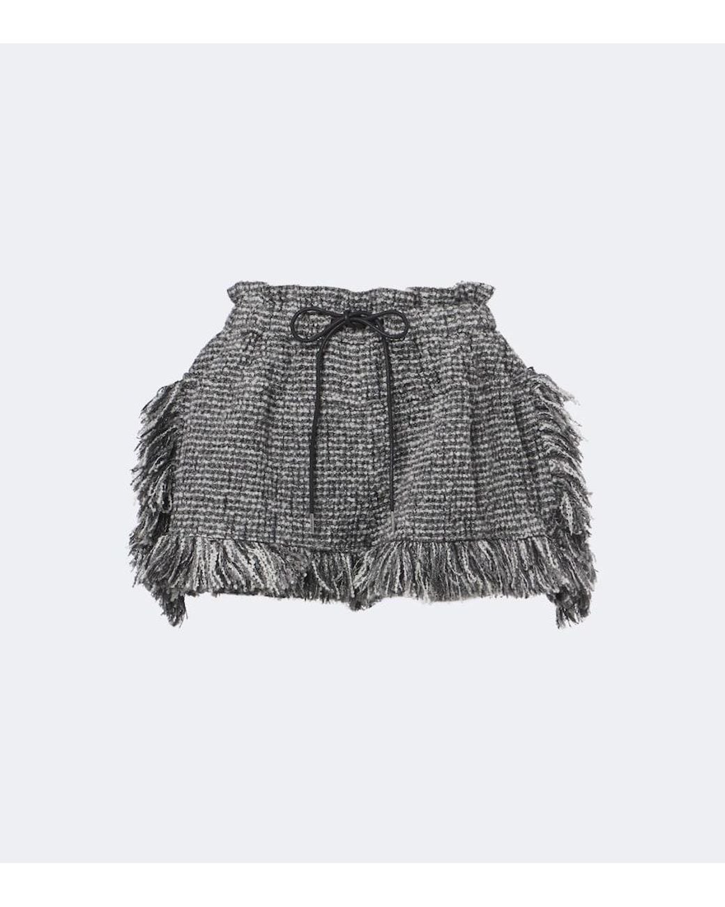 Sacai Gray Fringed Wool-Blend Tweed Shorts