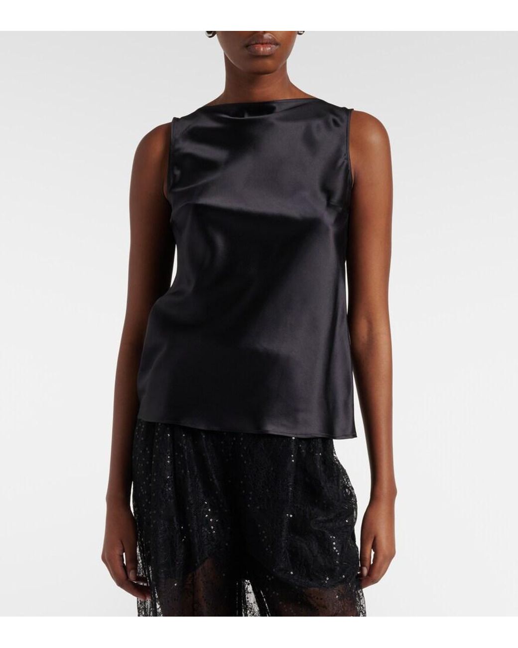 Nina Ricci Black Silk-Blend Satin Top