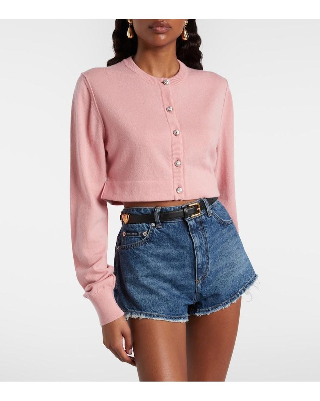 Dolce & Gabbana Pink Embellished Cashmere-Blend Cardigan