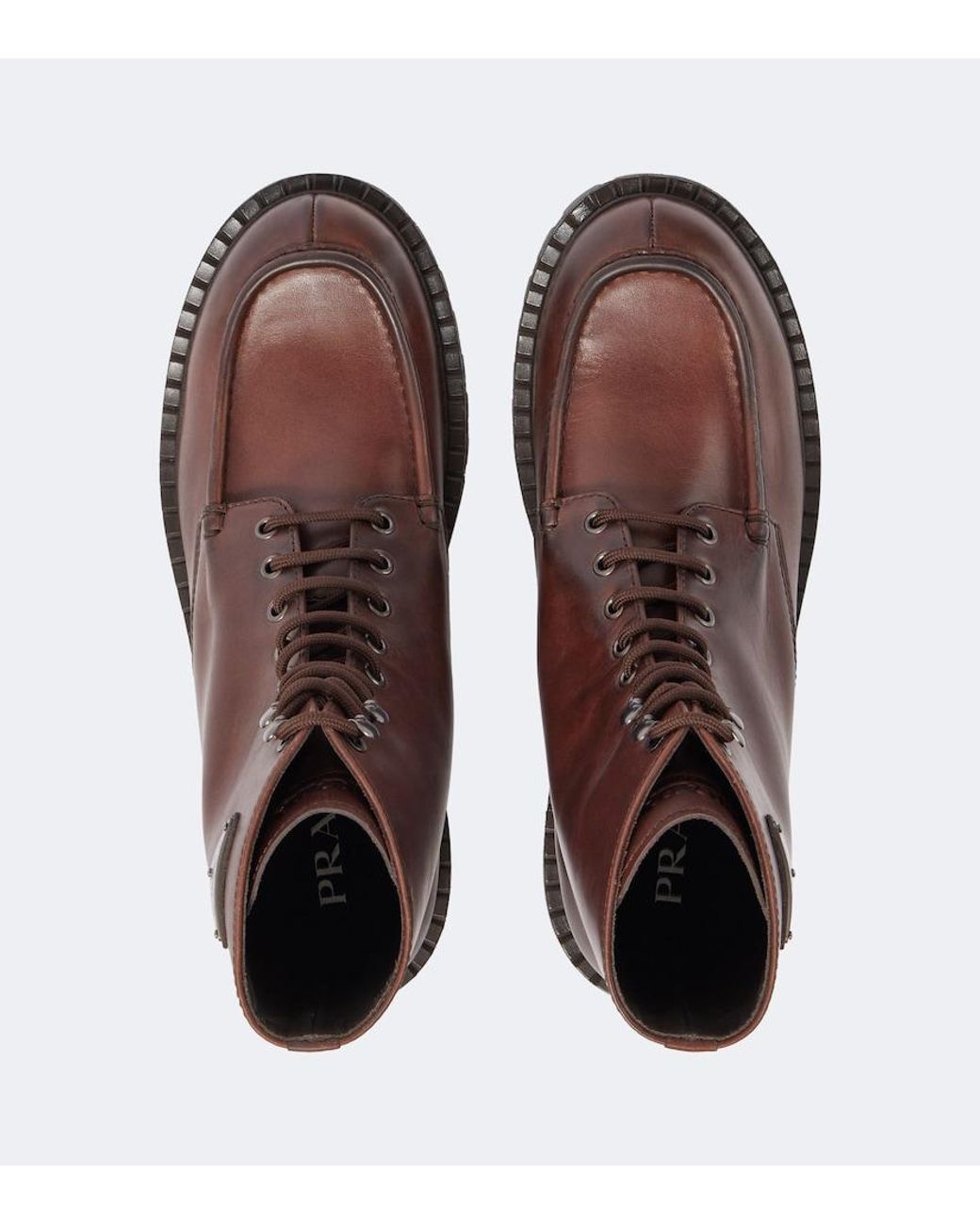 Prada Brown Leather Lace-Up Boots for men