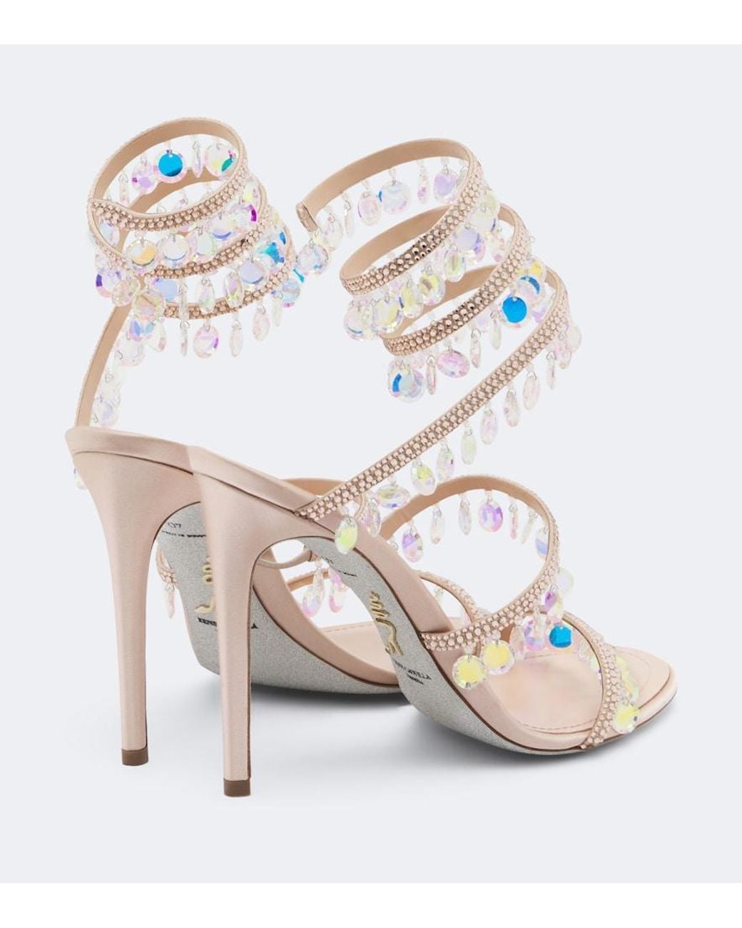 Rene Caovilla White Chandelier Embellished Satin Sandals