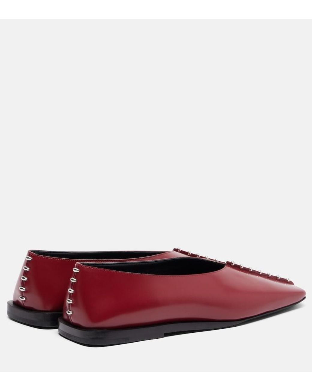 Jil Sander Red Embellished Leather Ballet Flats