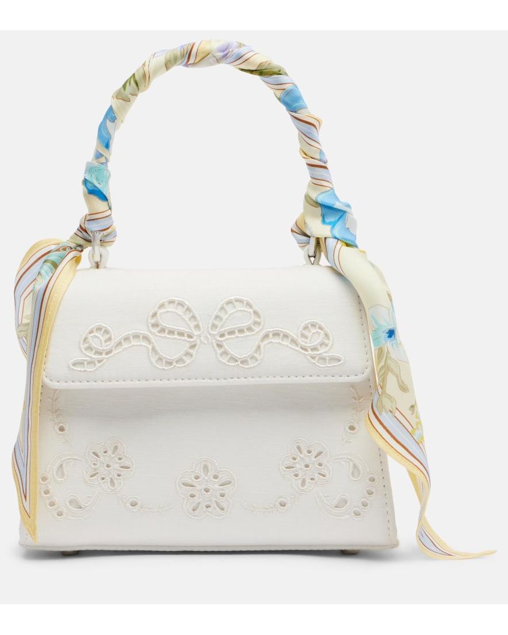 Self-Portrait White Bow Embroidered Top-Handle Bag