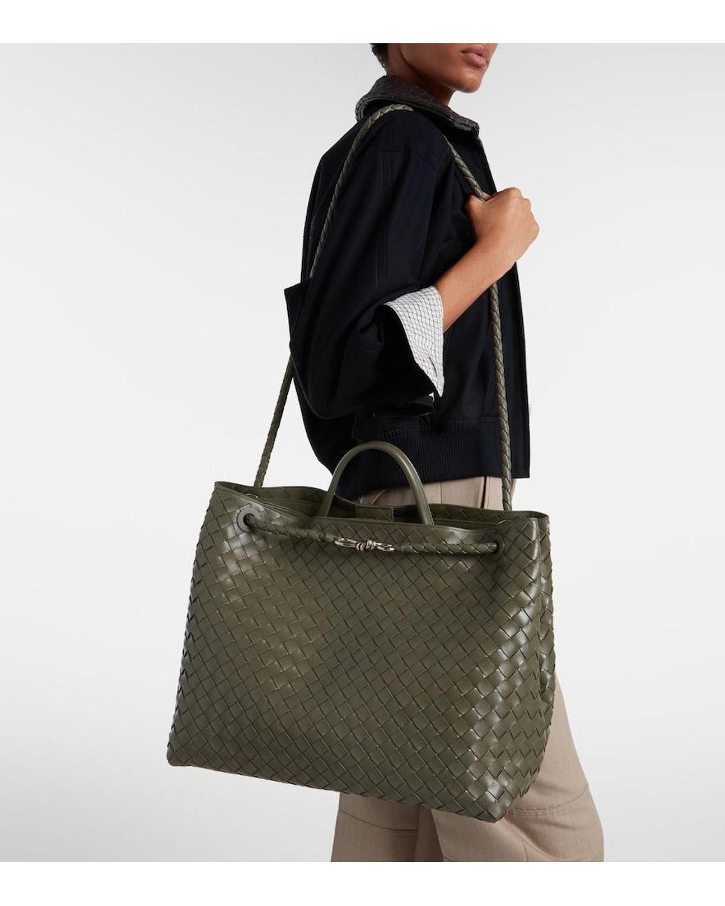 Bottega Veneta Green Tote Bag Andiamo Large Aus Leder
