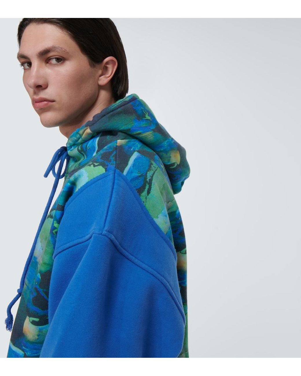 ERL Blue Printed Cotton-Blend Hoodie for men