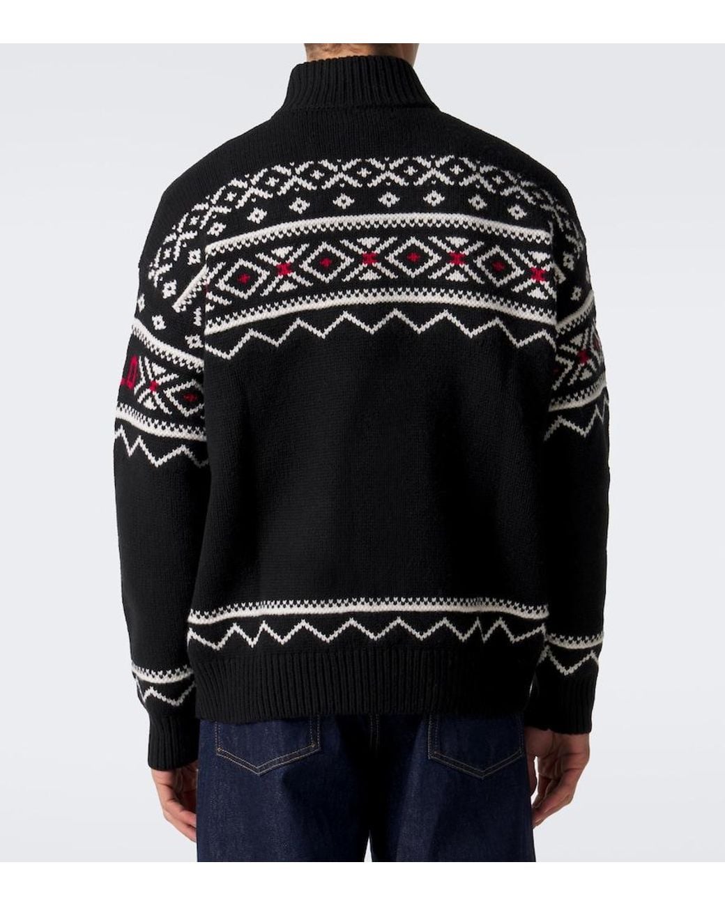 Polo Ralph Lauren Black Intarsia Wool Half-Zip Sweater for men