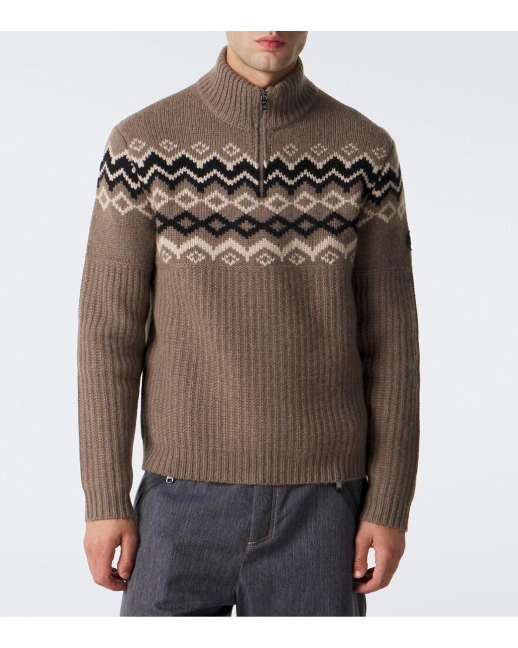 Bogner Brown Ludi Fair Isle Cashmere Half-Zip Sweater for men