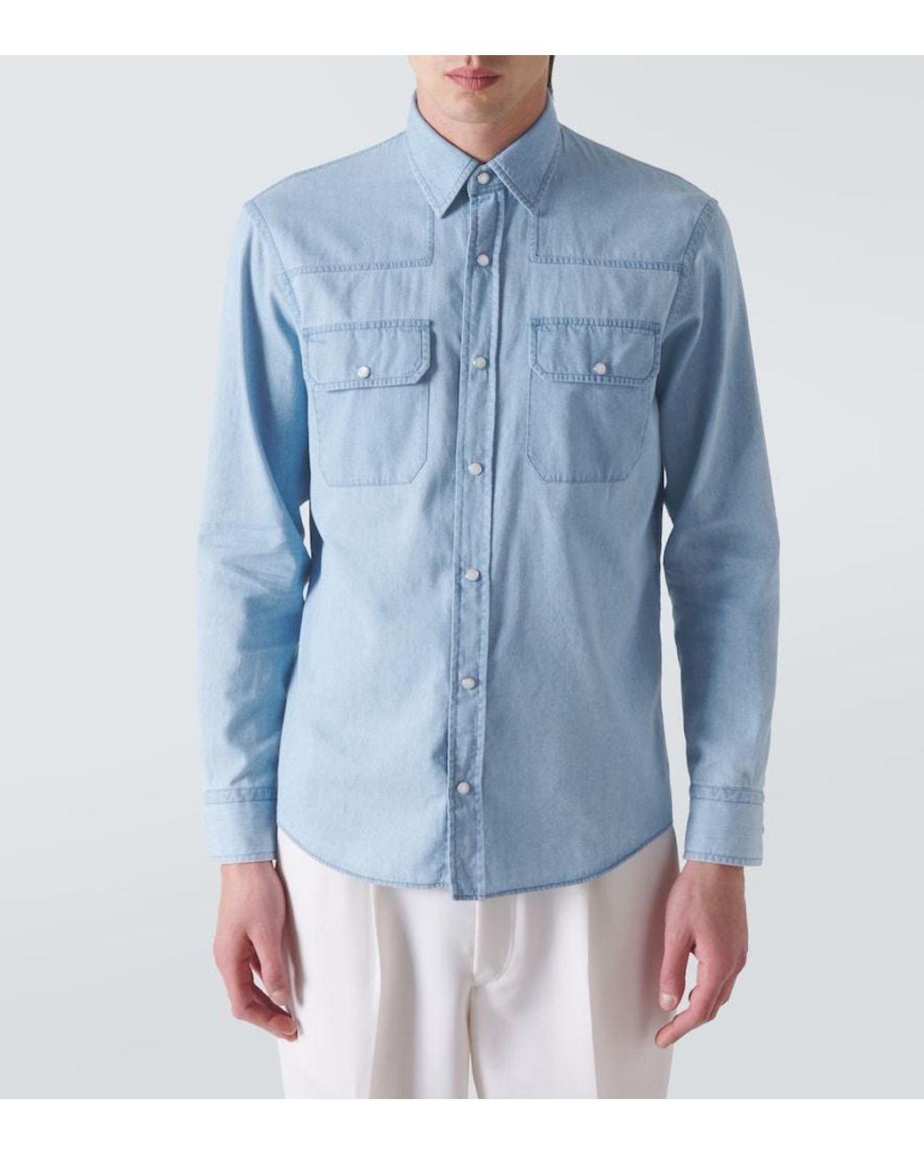 Zegna Blue Denim Western Shirt for men