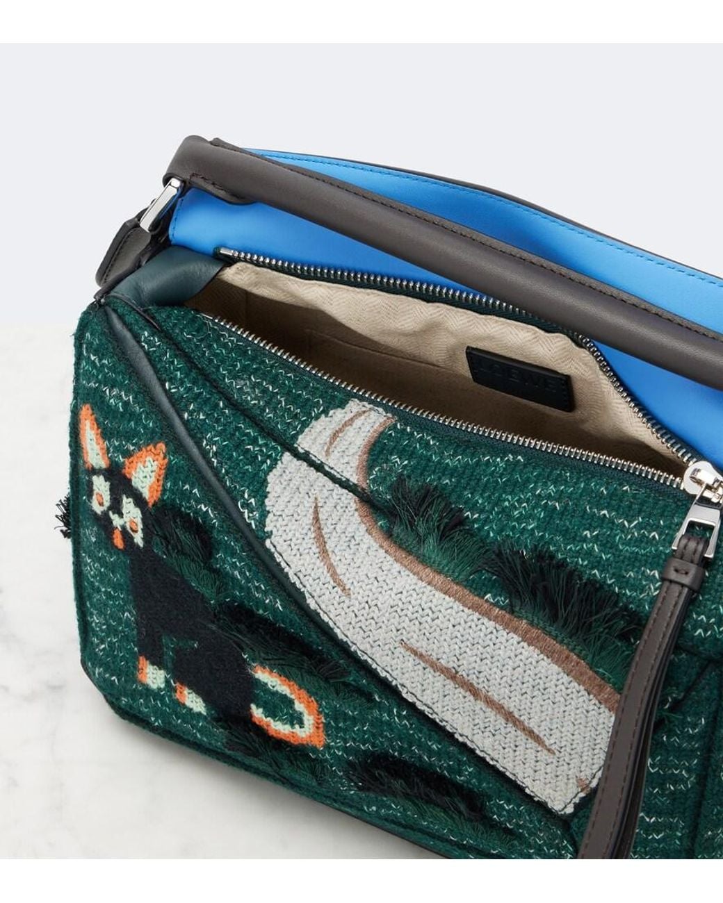 Loewe Green X Louis Wain Futurist Cat Puzzle Top-Handle Bag
