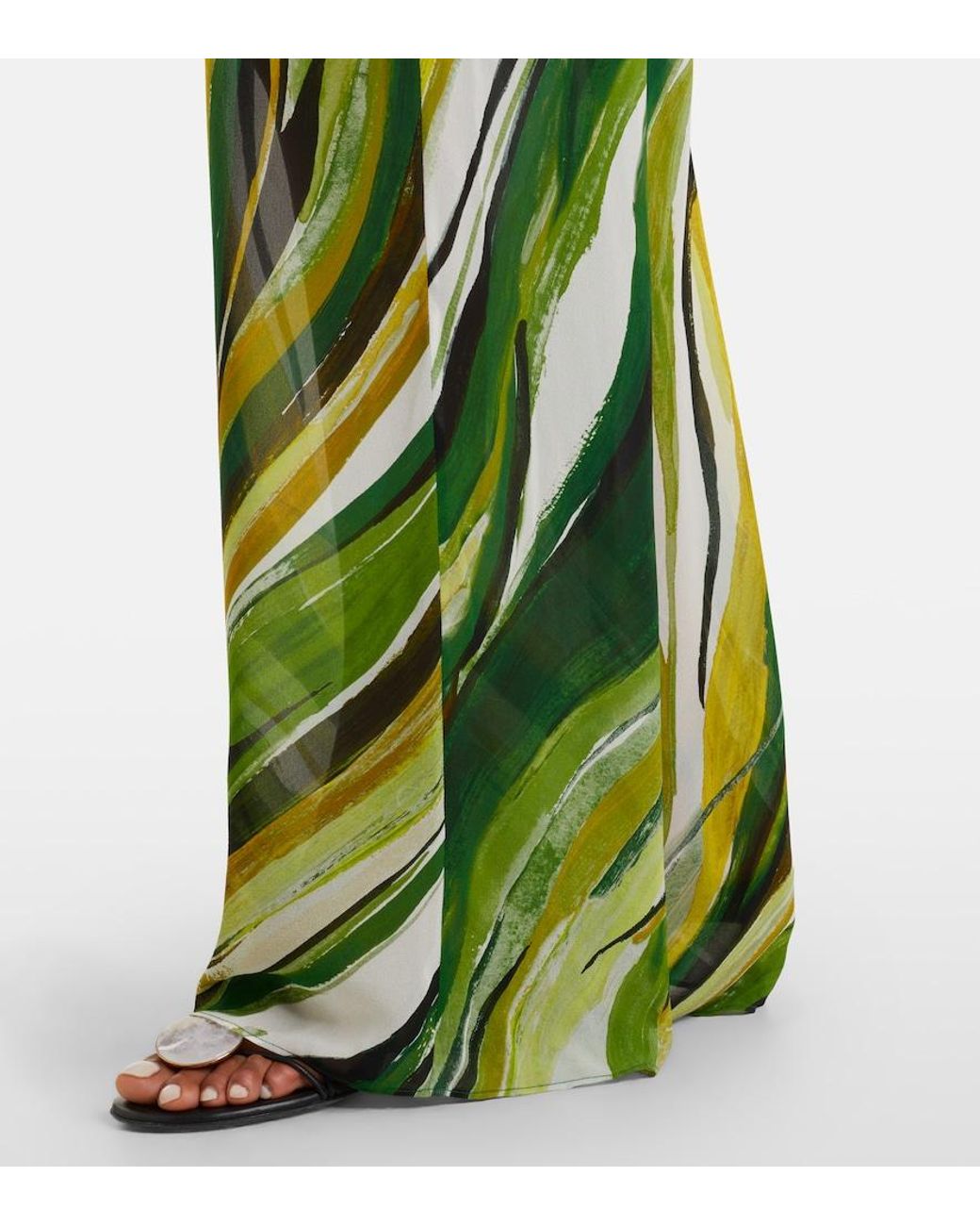 Christopher Esber Green Printed Silk Wide-Leg Pants